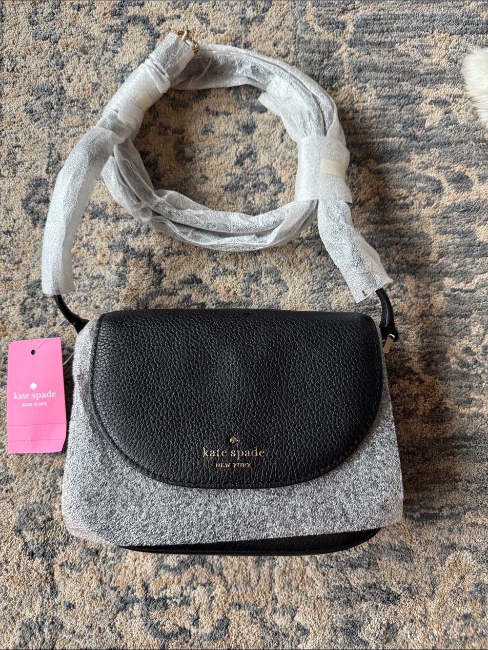 kate spade Black & Gray Pebbled Leather and Wool Crossbody